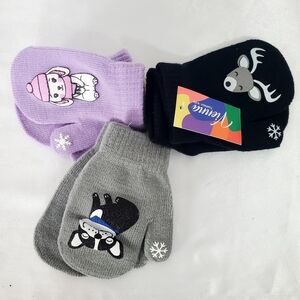 NWT-Kids Winter Mittens Set - Purple, Black, Gray